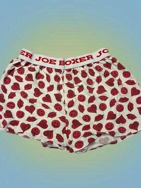 Joe Boxer White Shorts with Red Smiley, Heart & Lip Print